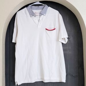 White polo blue pin stripe collar